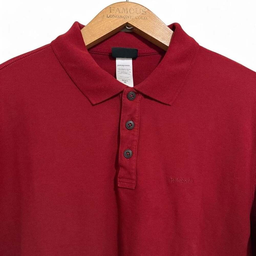 Patagonia Long Sleeve Polo Shirt Men's Size M Dark Red Organic Cotton